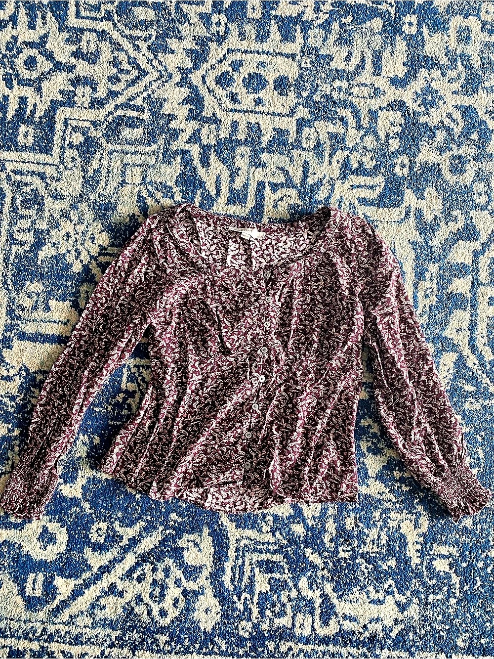 Loft Floral Long Sleeve Blouse in Purple Size Small